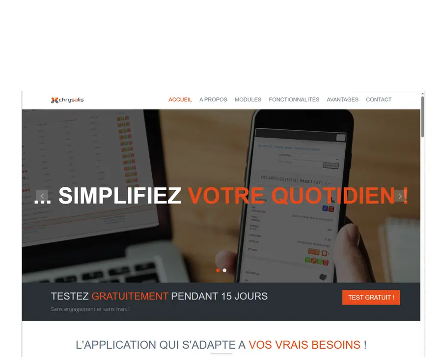 Aperçu du site Internet chrysalis.be réalisé par Infopixel